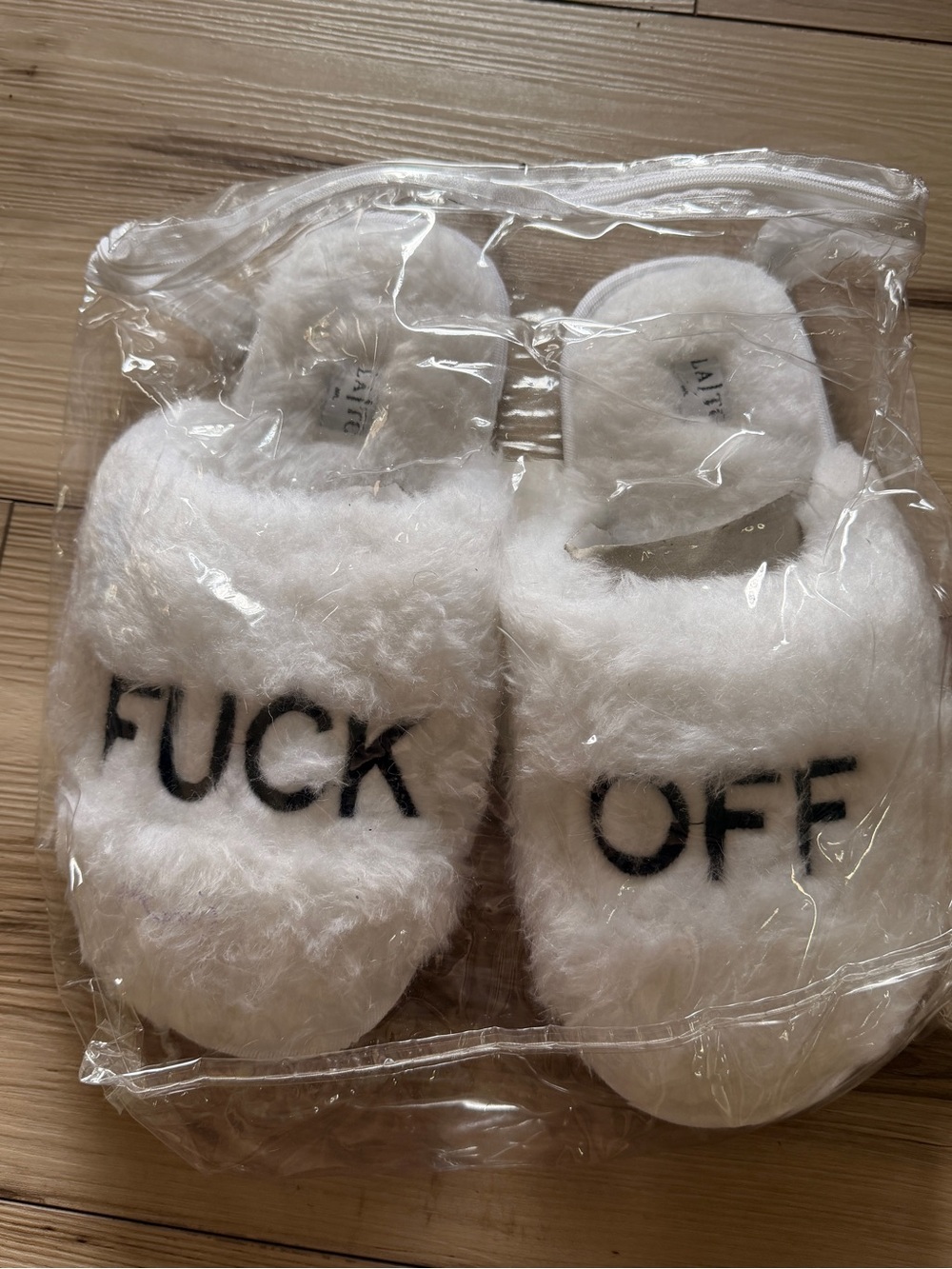 F-Off white fuzzy slippers